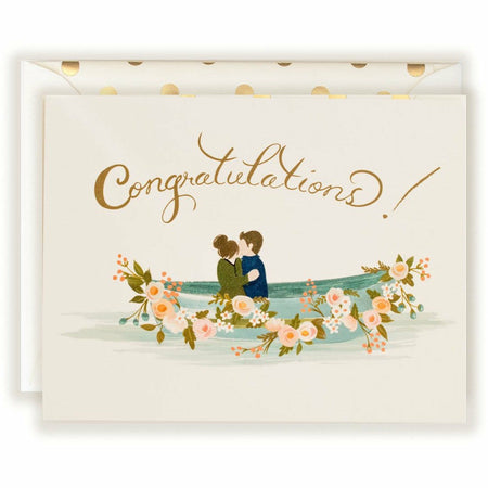 Congratulations Card with Row Boat and Couple - The First Snow