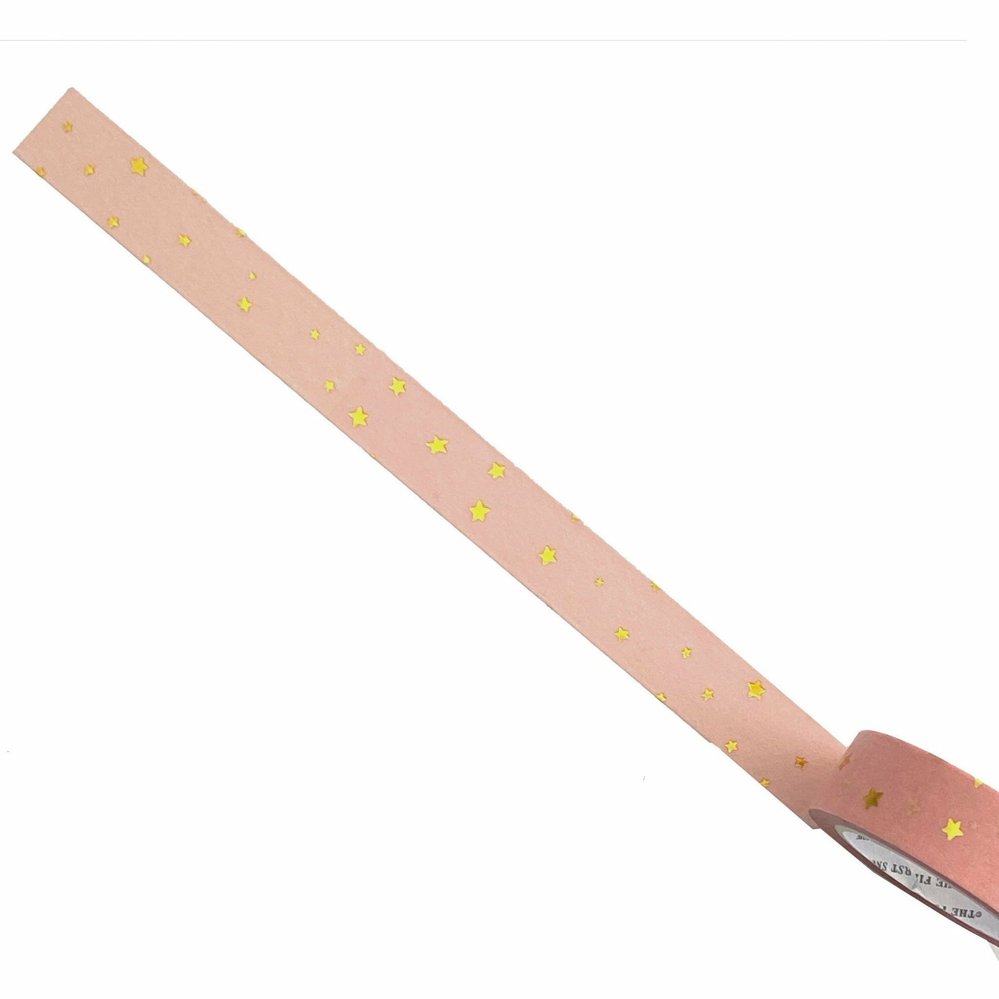 Fun Peach Pink Washi Tape with Metallic Golden Star Pattern - The First Snow