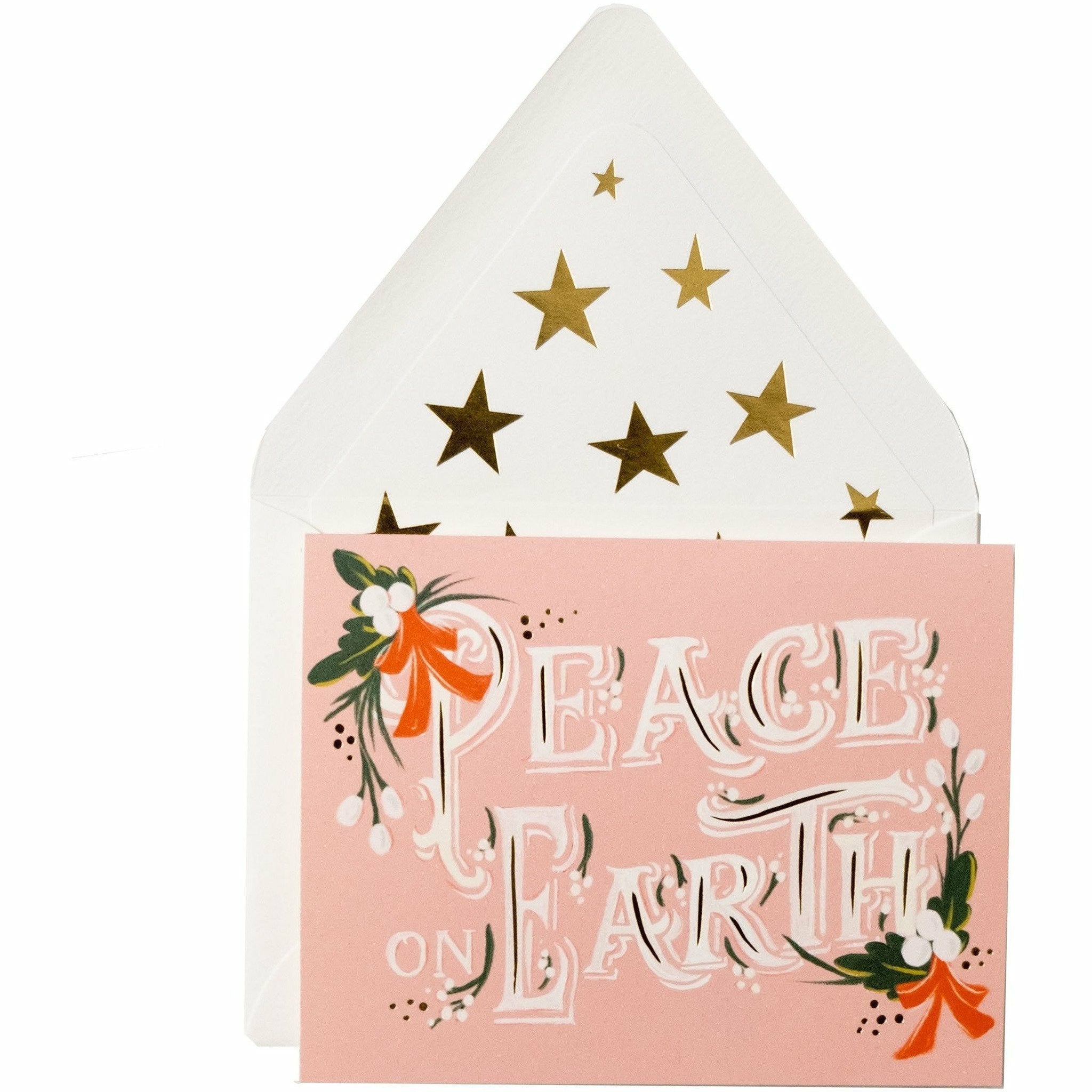 "Peace on Earth" Festive Holiday Card with Gold Star Envelope - The First Snow