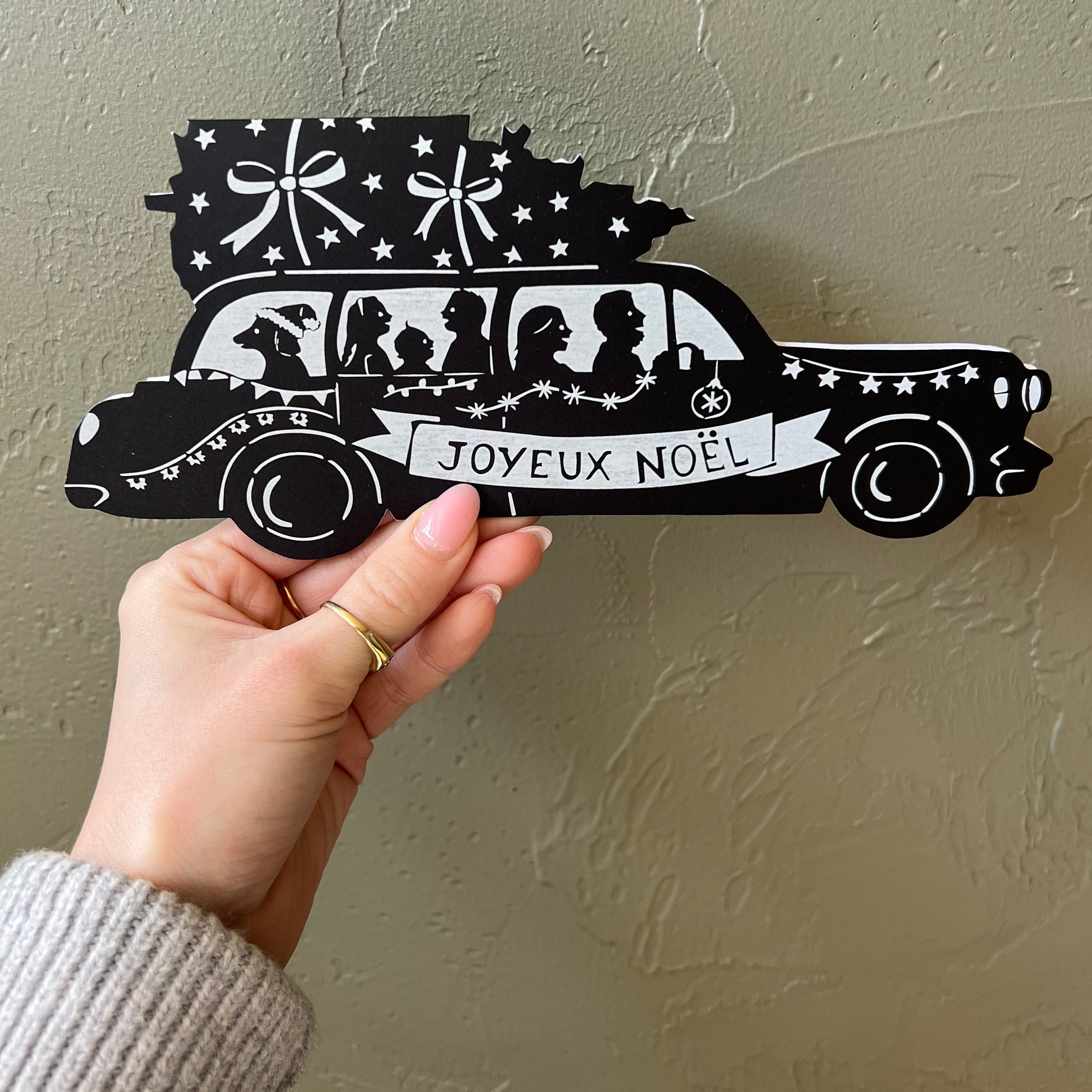 Joyeux Noel Christmas Tree and Car-Shaped Papercut Card