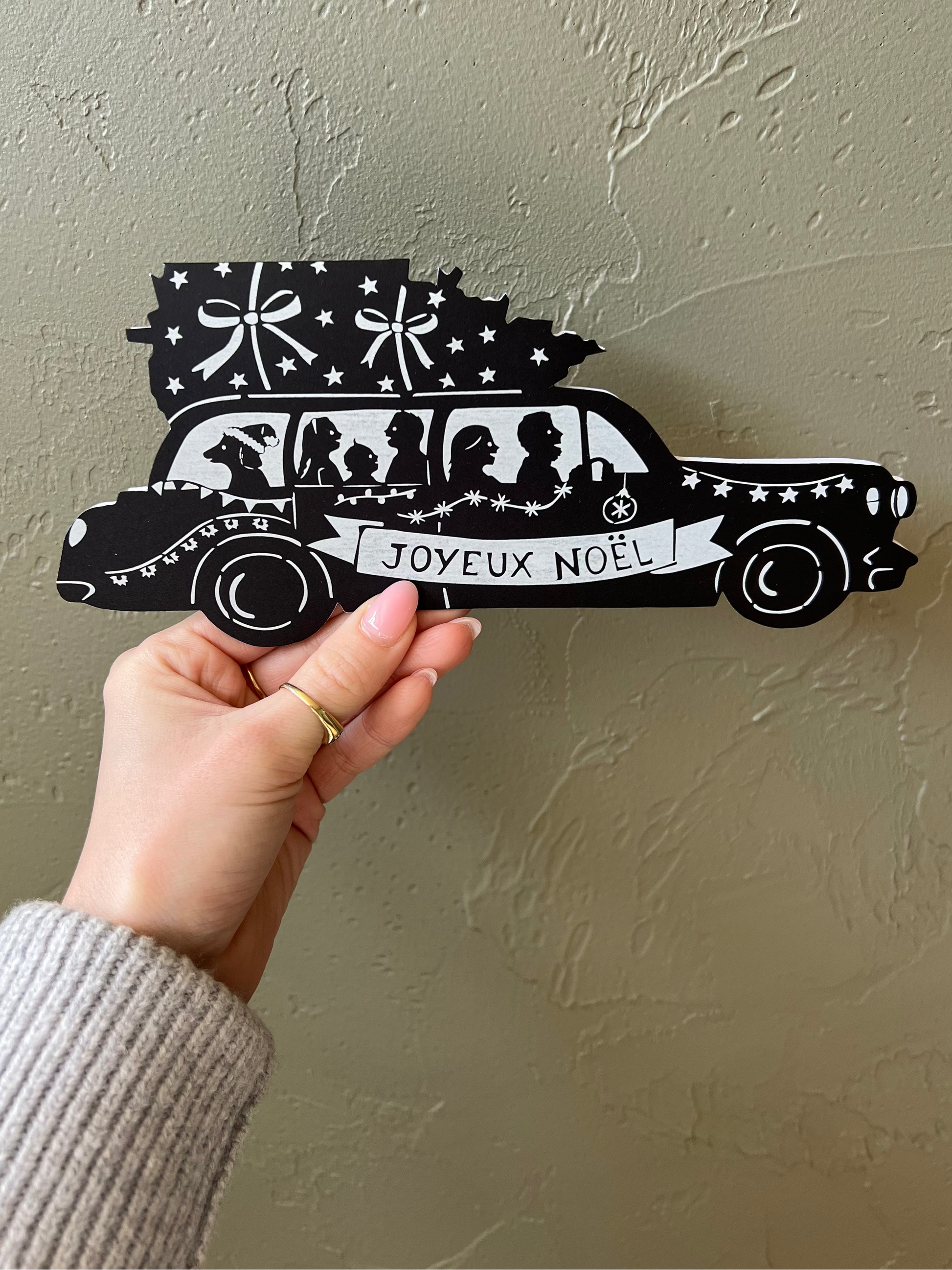 Joyeux Noel Christmas Tree and Car-Shaped Papercut Card