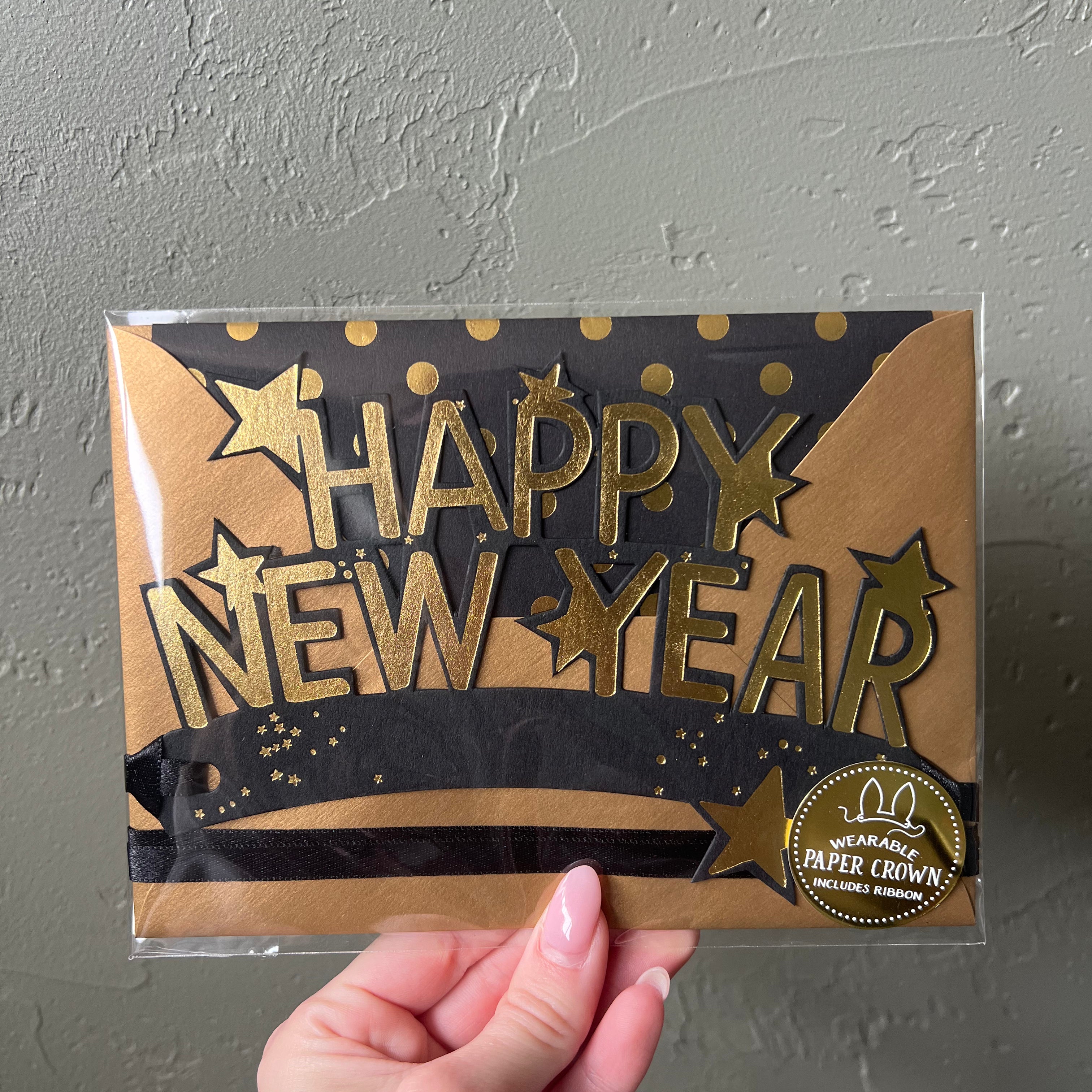 Black Happy New Year Crown Card