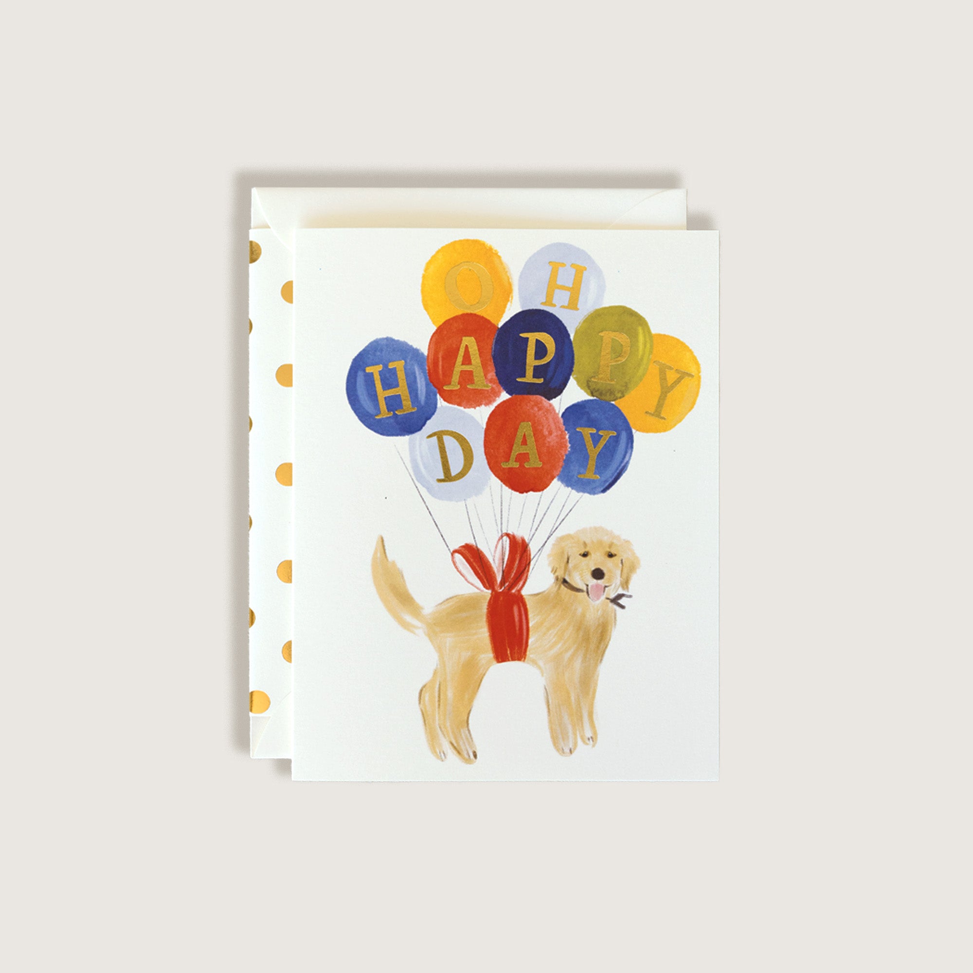 Golden Retriever Dog with Balloons Birthday Greeting Card