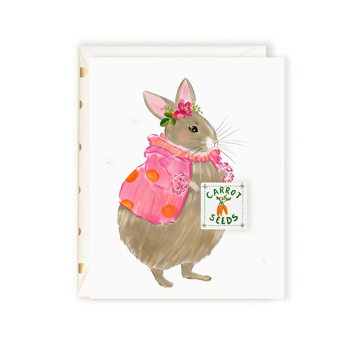 Lady Rabbit Carrot Seed Card Easter Spring Greeting Card