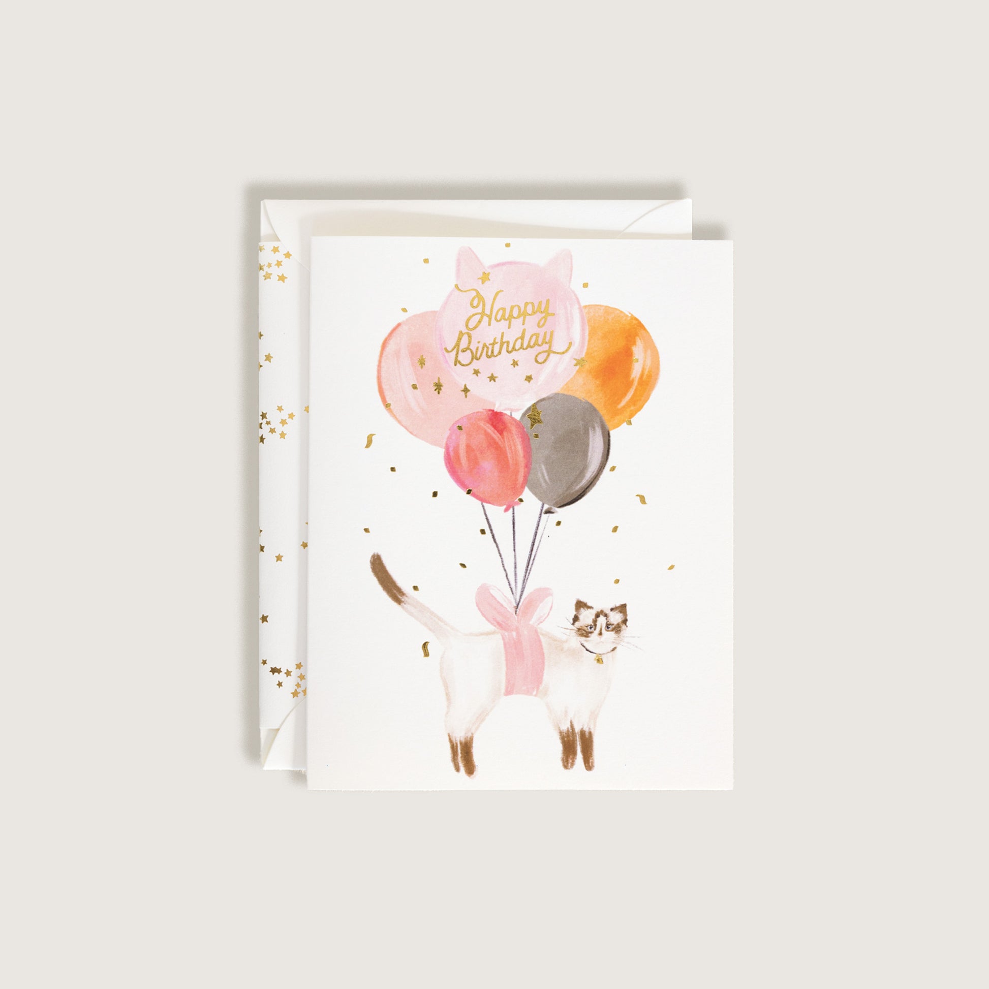 Happy Birthday Balloon Cat Greeting Card