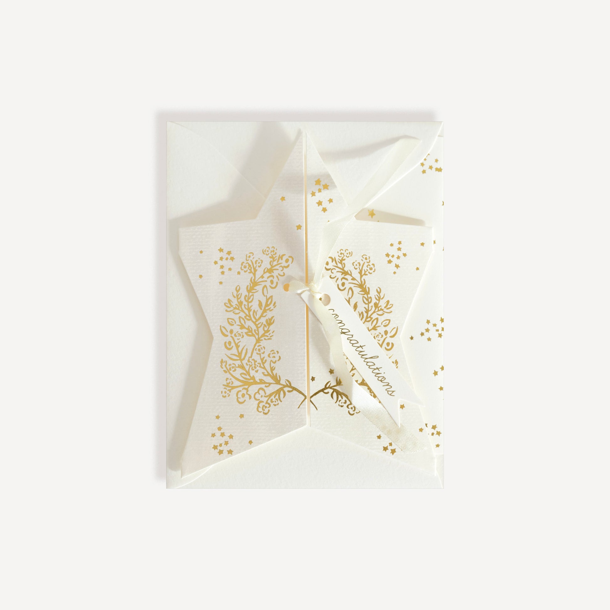 Congratulations Gold Foil Star Card with Silk Ribbon