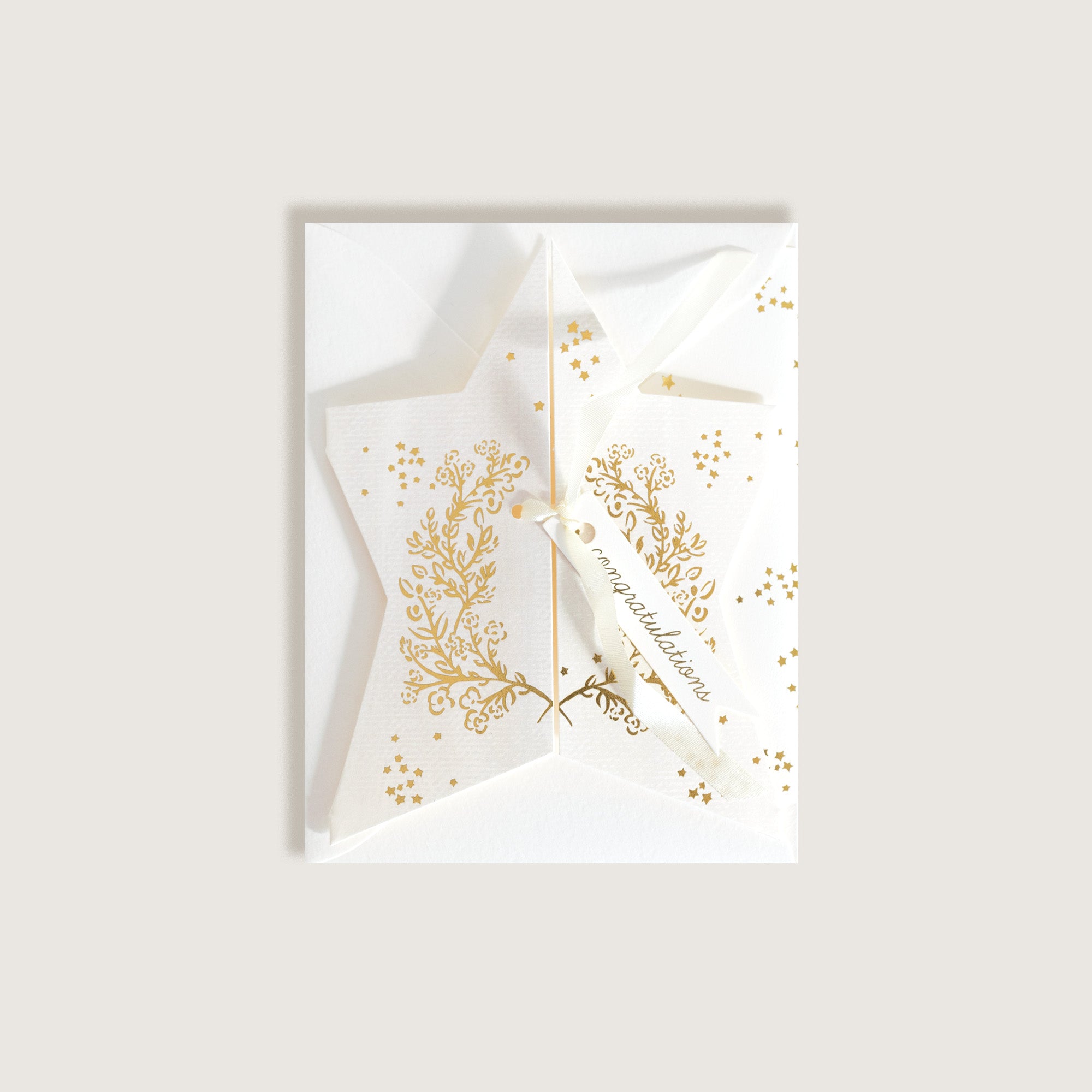Congratulations Gold Foil Star Card with Silk Ribbon