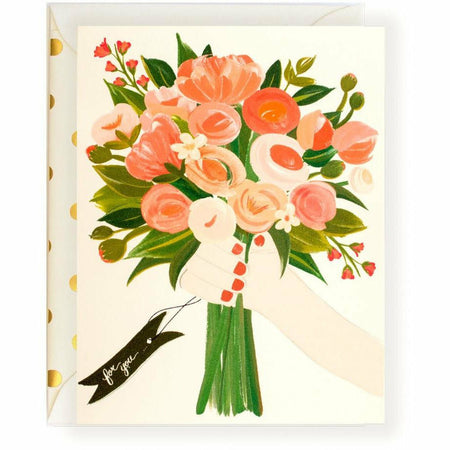 For You Bouquet Floral Greeting Card With Pink & Gold Accents - The First Snow
