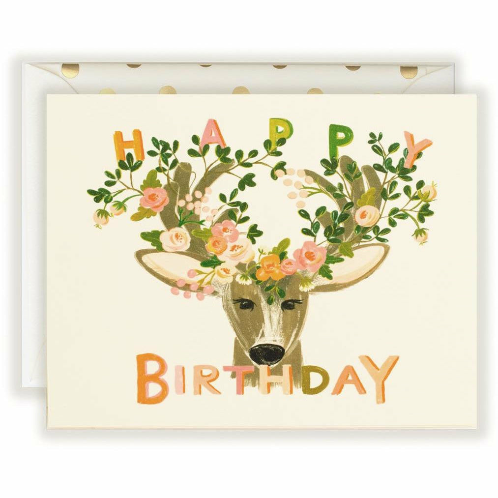 Happy Birthday Deer with whimsical florals - The First Snow