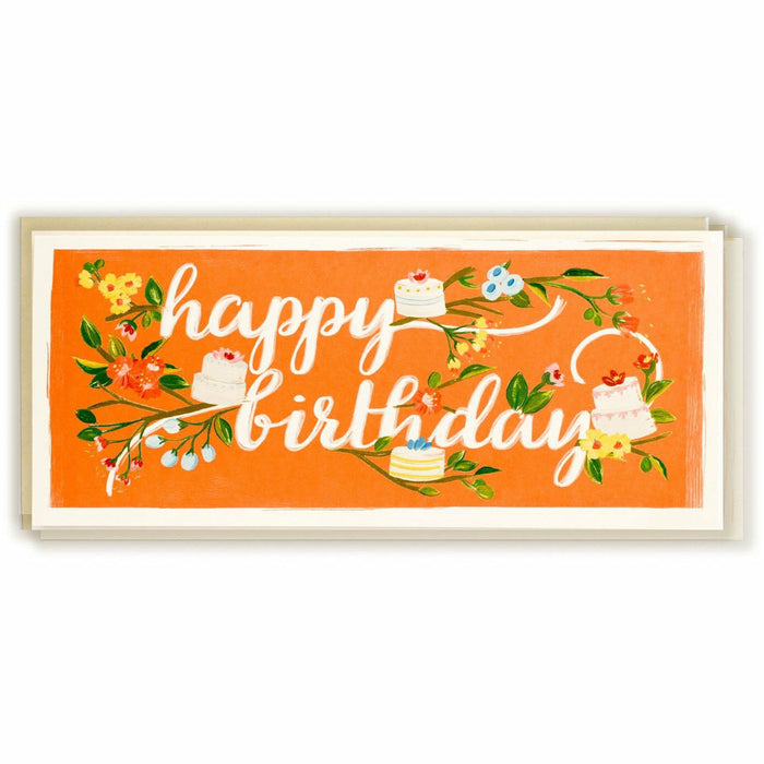 Happy Birthday Card Branches & Cake Tangerine - The First Snow