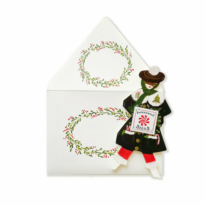 Peppermint Seed Girl Paperdoll Card - The First Snow