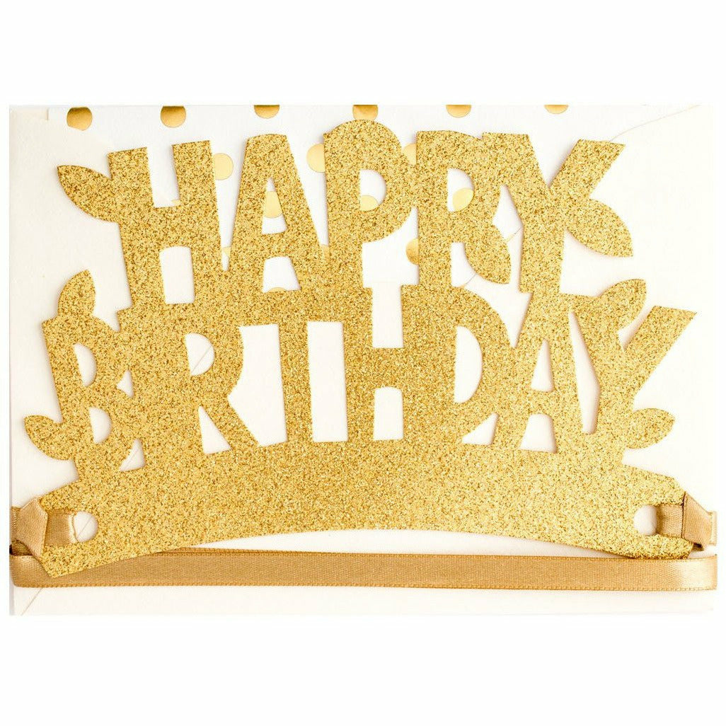 Gold Happy Birthday Glitter Crown Card - The First Snow