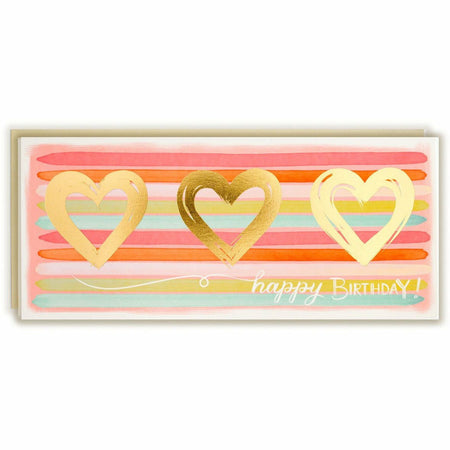 Happy Birthday Stripes Gold Hearts - The First Snow
