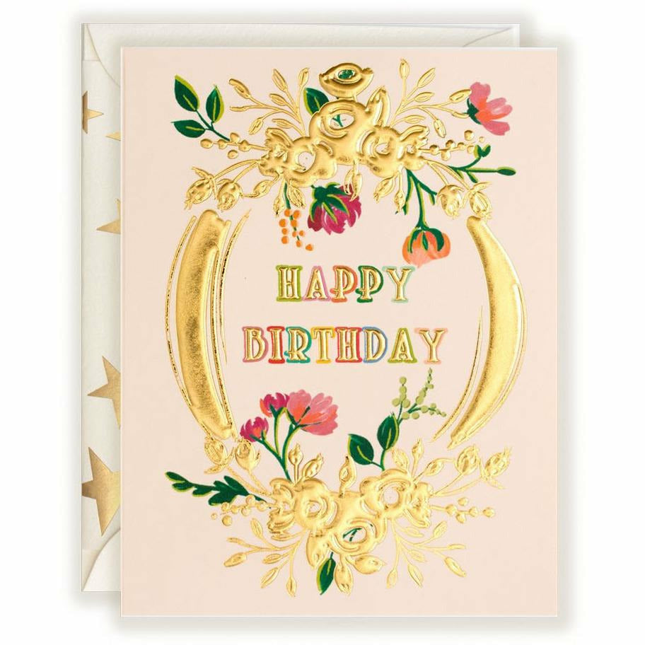 Happy Birthday Gold Emboss Cartouche - The First Snow