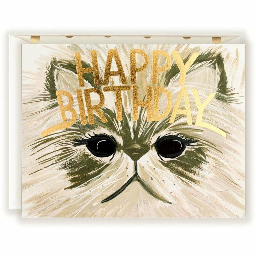 Handsome Cat card with Happy Birthday gold - The First Snow