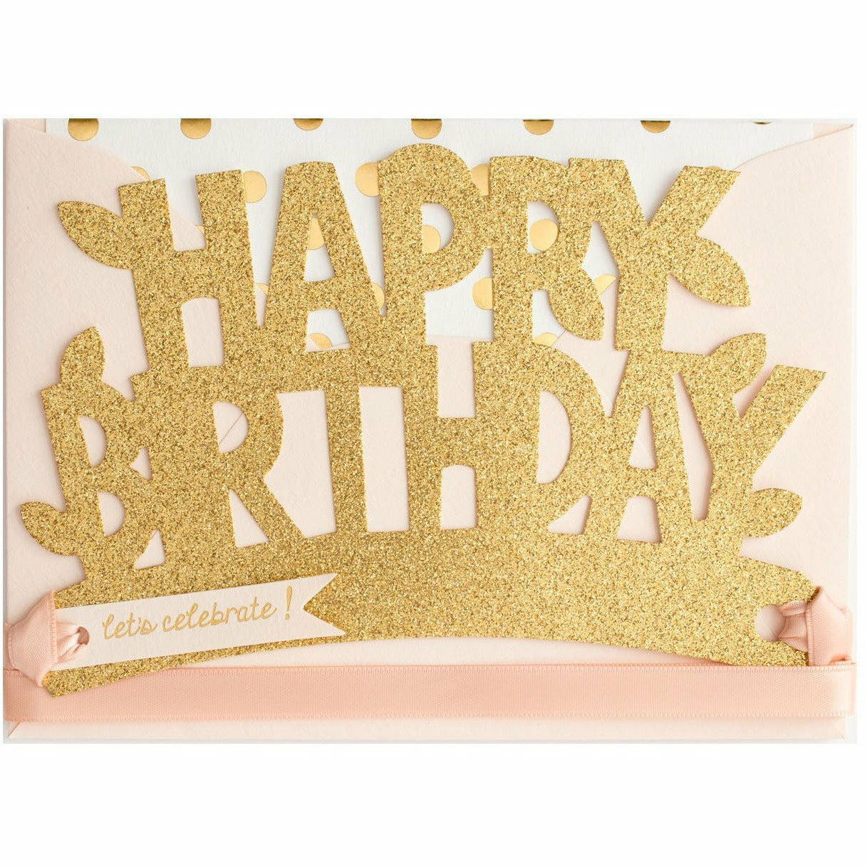 Happy Birthday Blush & Gold Glitter Crown Card - The First Snow