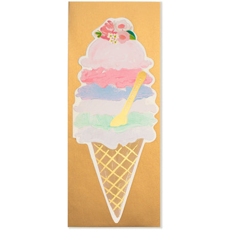 Painted Ice Cream Cone-Shaped Birthday Card with Golden Envelope - The First Snow