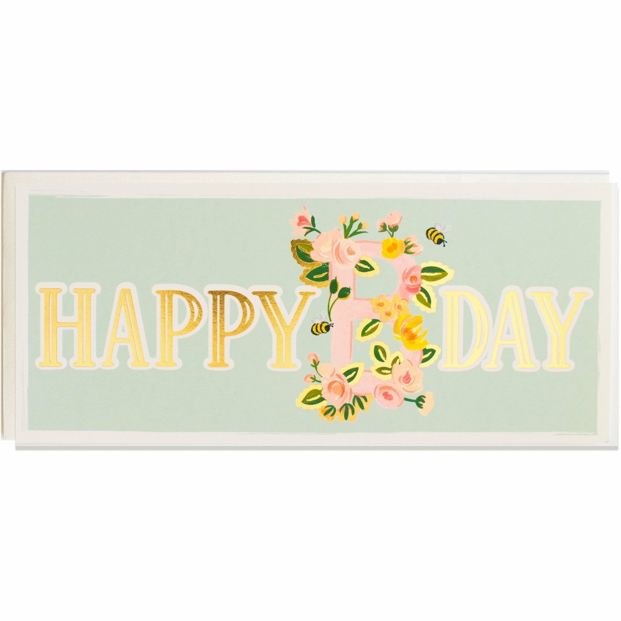 Happy Birthday Floral and Gold Foil Long Birthday Card w/ Envelope - The First Snow