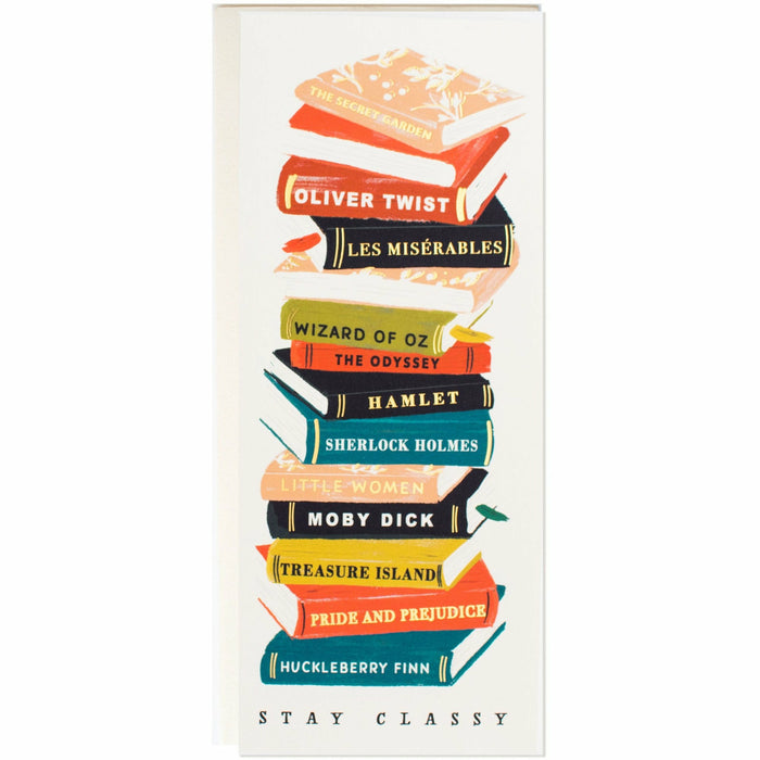 "Stay Classy" Stacked Vintage Books Long Card for Book Lovers - The First Snow