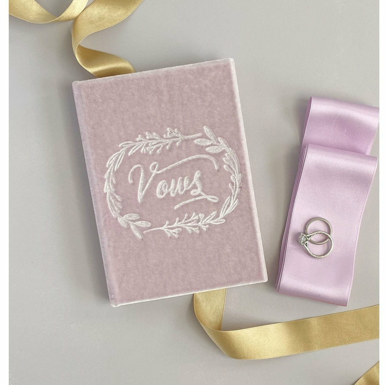 Petite Soft Velvet-Covered Vows Book for Weddings with Ribbon Bookmark - The First Snow