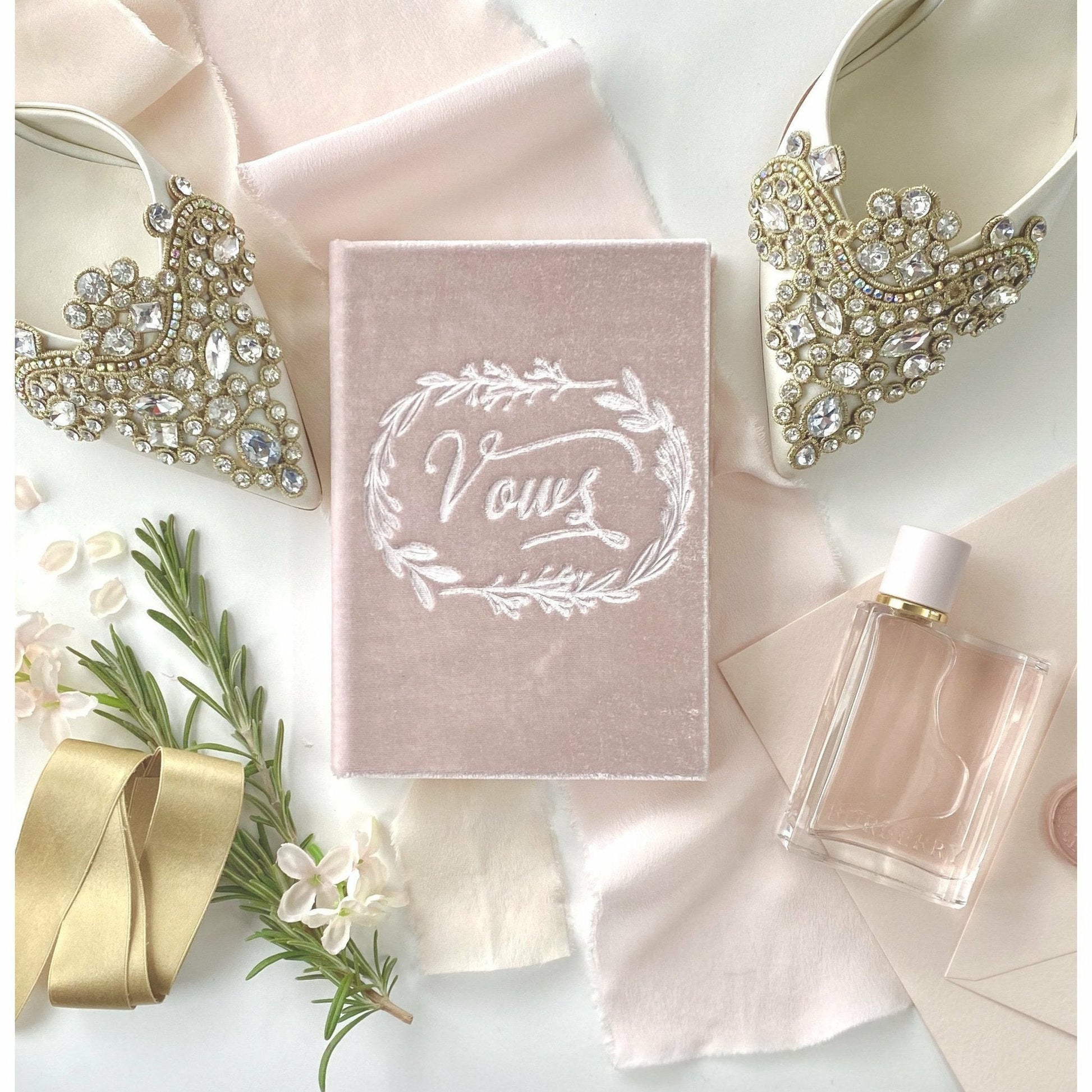 Petite Soft Velvet-Covered Vows Book for Weddings with Ribbon Bookmark - The First Snow