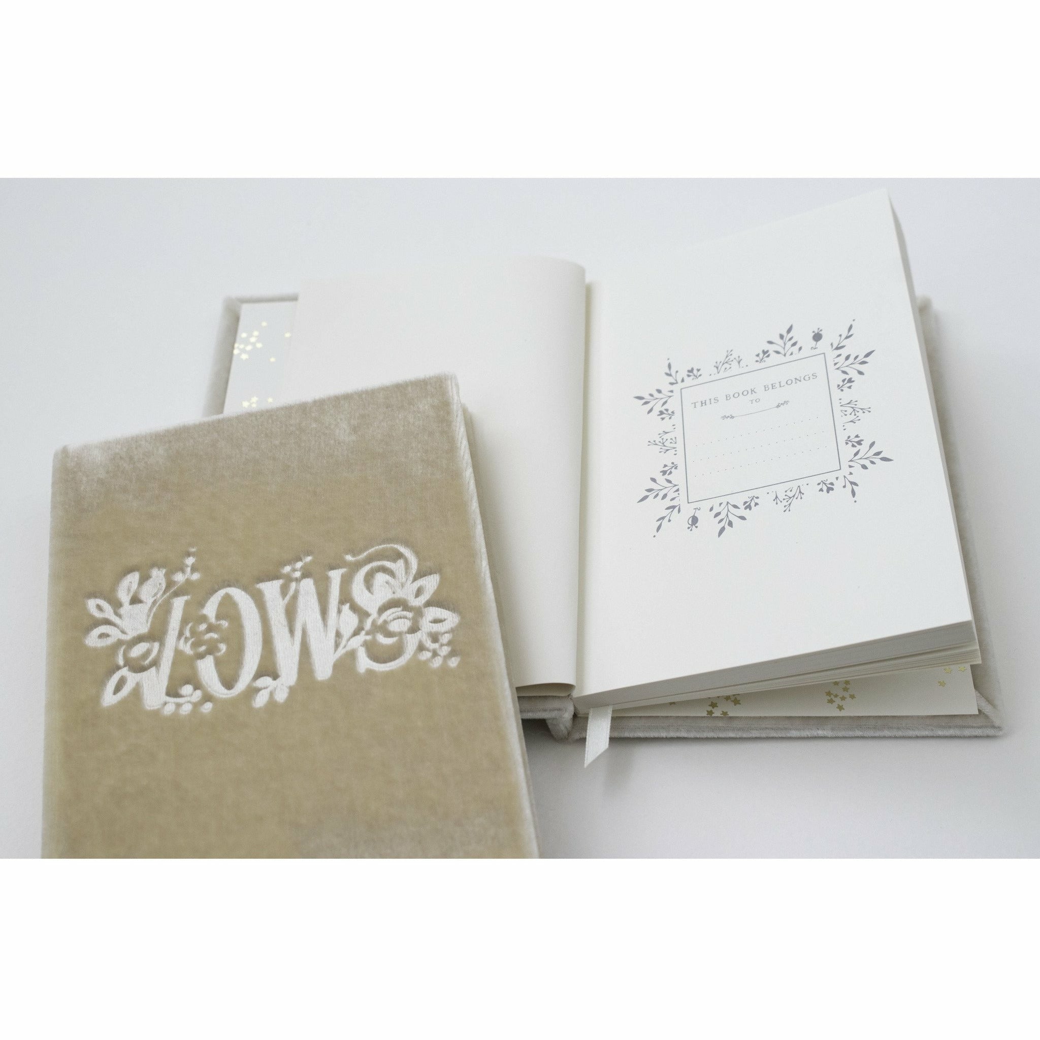 Petite Soft Velvet-Covered Vows Book for Weddings with Ribbon Bookmark - The First Snow