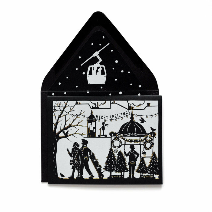 Charming Papercut Christmas Tree Market Holiday Card w/ Envelope - The First Snow