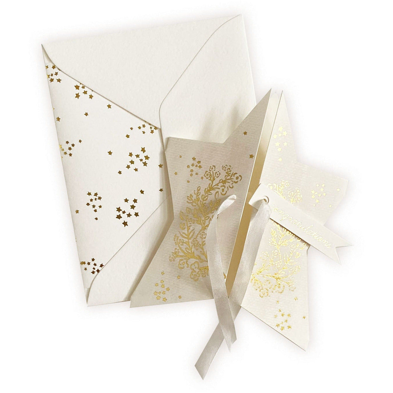 Congratulations Gold Foil Star Card with Silk Ribbon - The First Snow