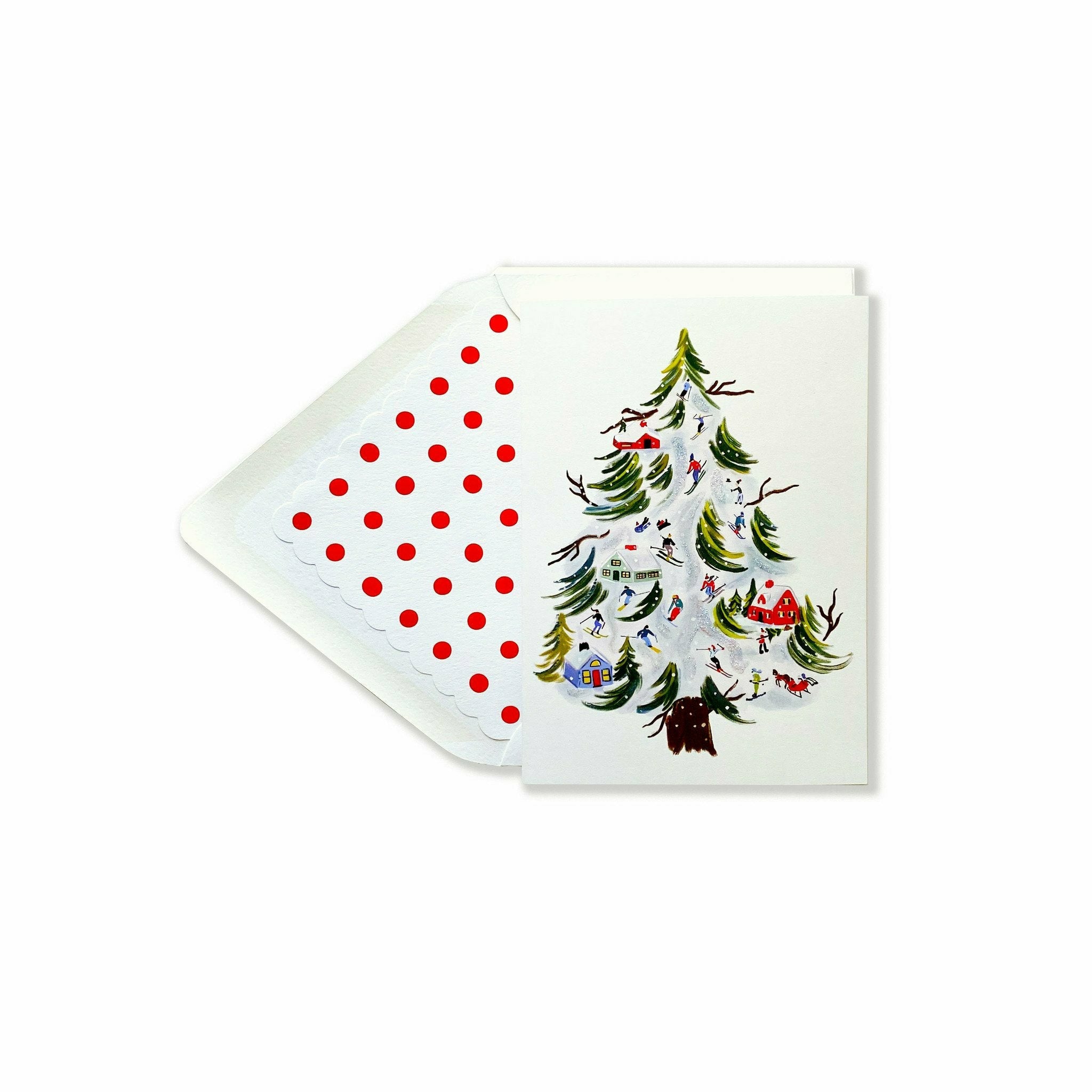 Ski Tree (Hand Glittered) Card - The First Snow