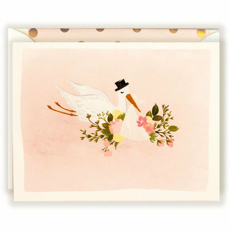 Baby Stork Illustration Card in blush - The First Snow