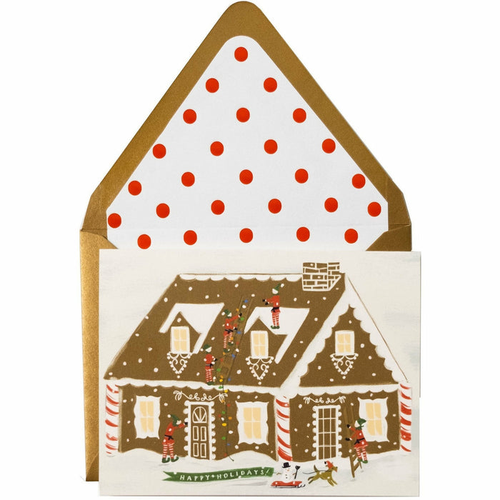 Comforting Gingerbread House Happy Holidays Card and Matching Envelope - The First Snow