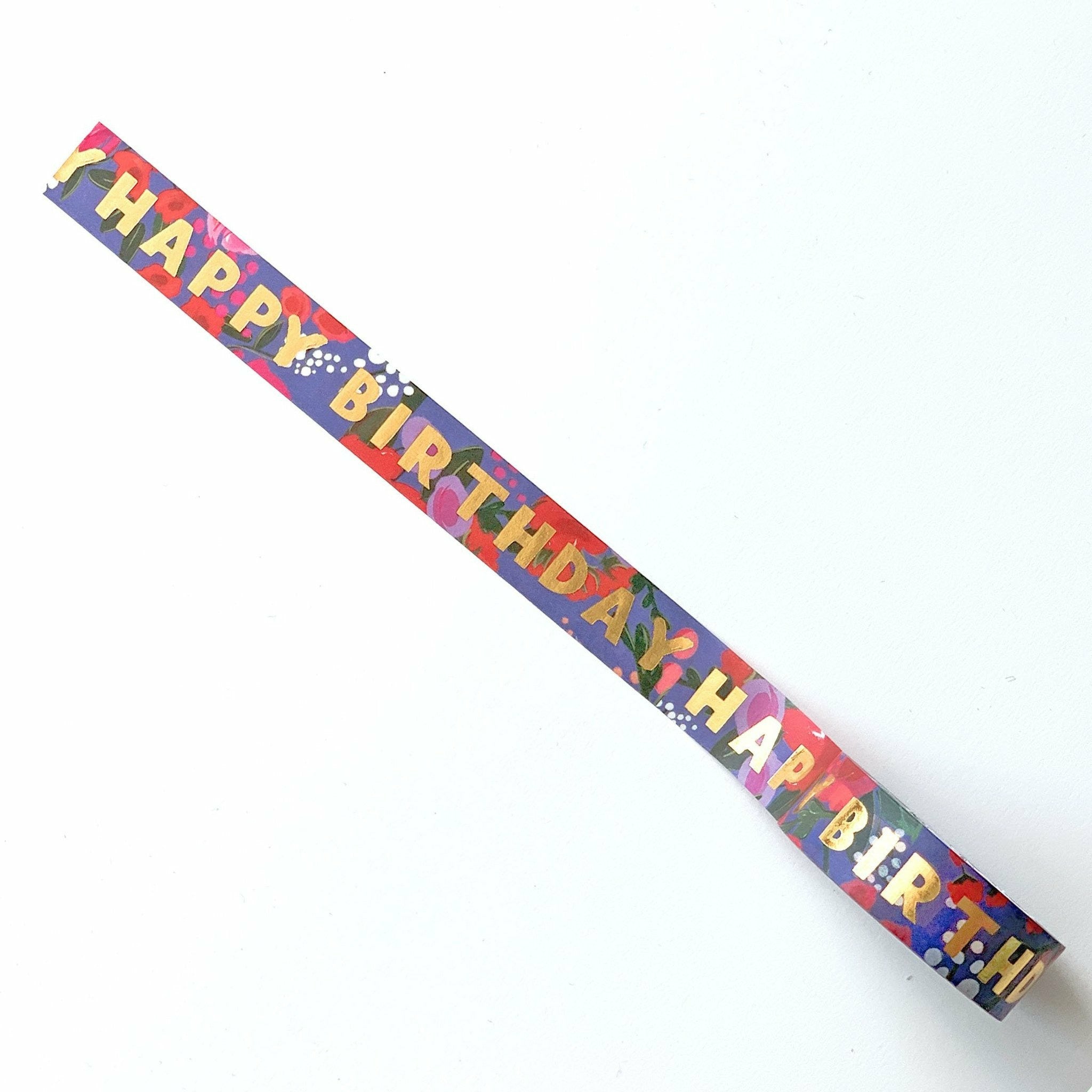Gold Metallic Happy Birthday Washi Tape with Colorful Flowers - The First Snow