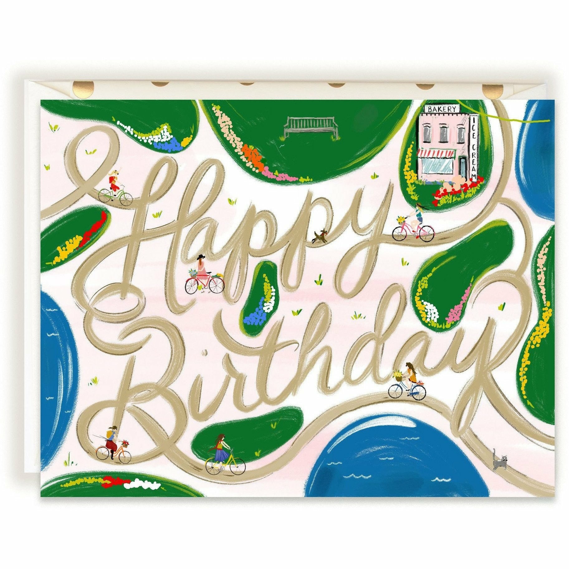 Cyclist-themed Horizontal Happy Birthday Card with Envelope - The First Snow