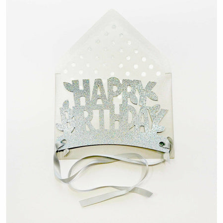 Silver Happy Birthday Glitter Crown Card - The First Snow