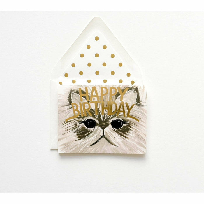 Handsome Cat card with Happy Birthday gold - The First Snow
