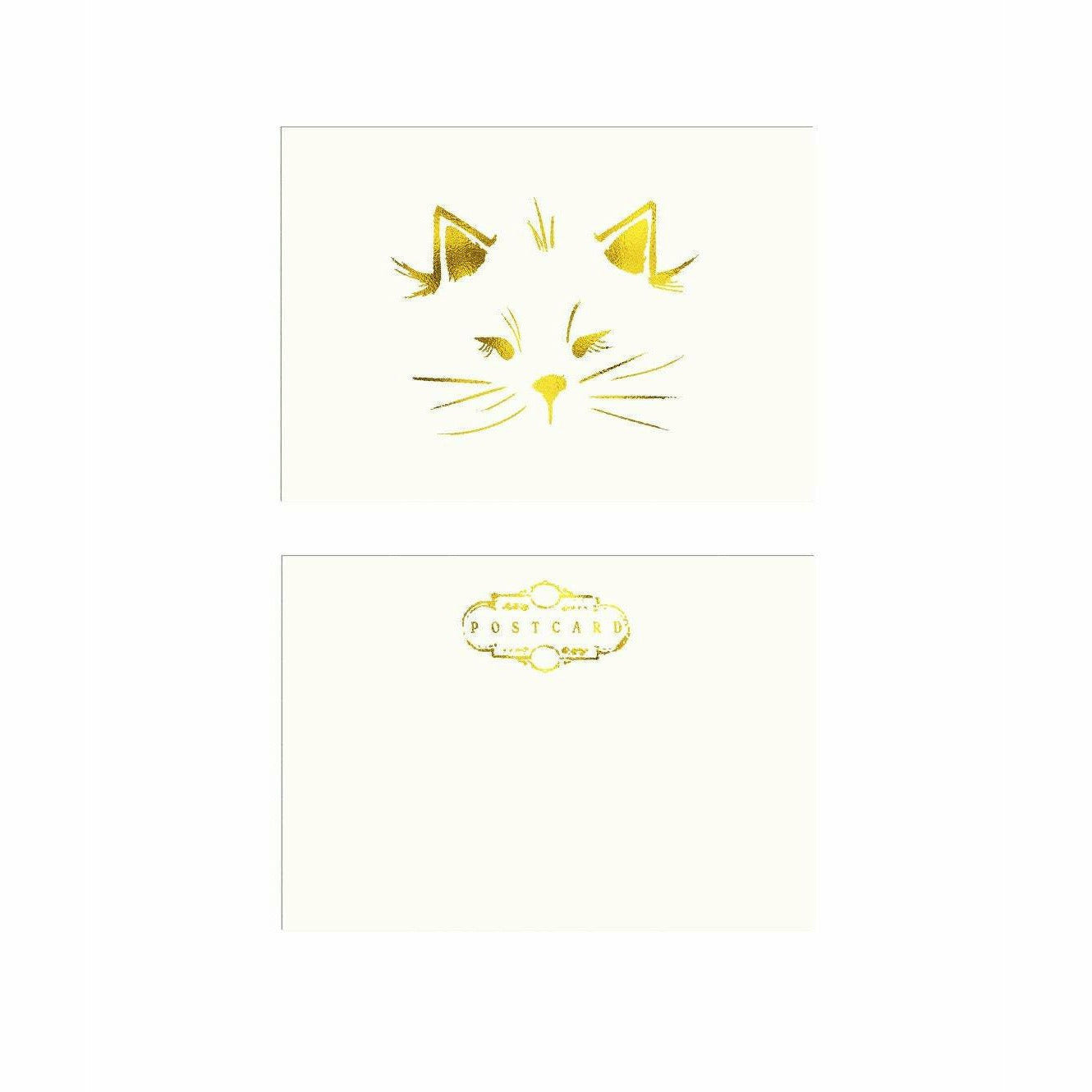 Our own Cat Illustration Postcard in gold foil - The First Snow