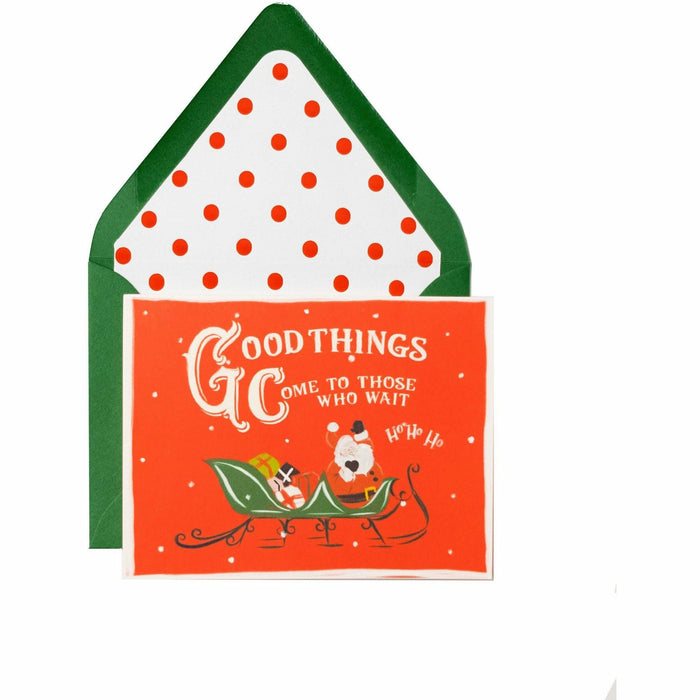 "Good Things Come to Those Who Wait" Santa Christmas Card with Matching Envelope - The First Snow