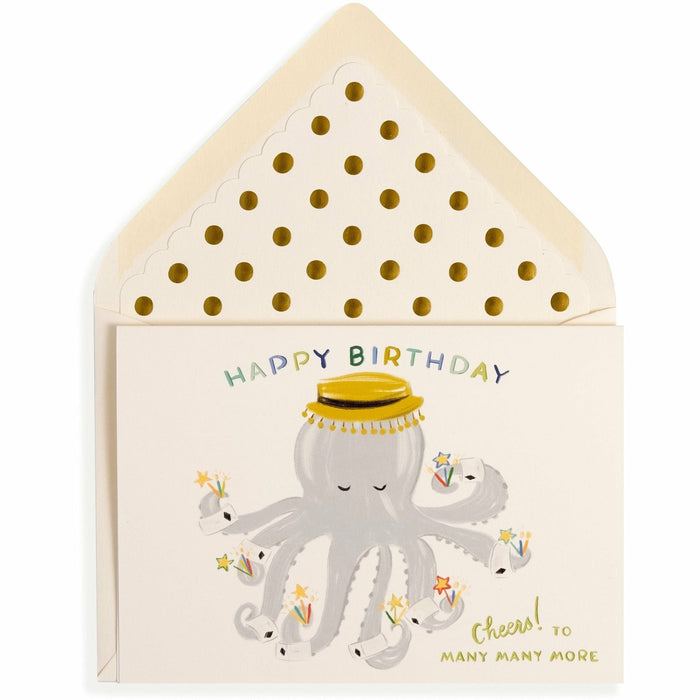 Cheers! to Many Many More Painted Octopus Happy Birthday Card - The First Snow