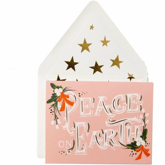 "Peace on Earth" Festive Holiday Card with Gold Star Envelope - The First Snow