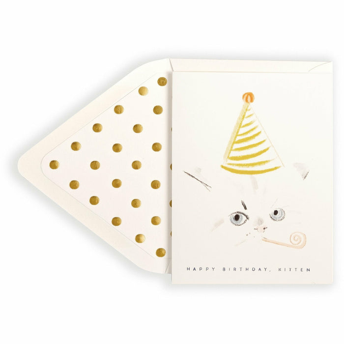 Adorable Kitten with Party Hat Happy Birthday Card and Envelope - The First Snow
