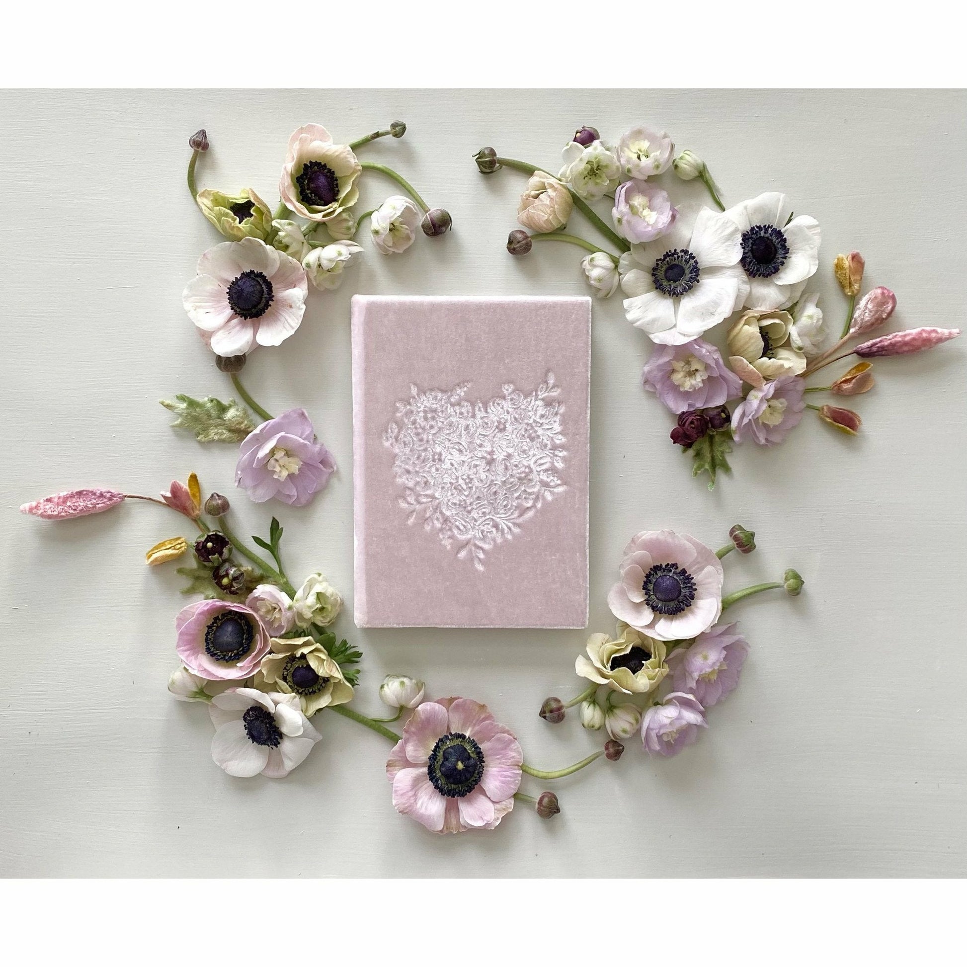 Petite Floral Heart Soft Velvet-Covered Notebook with Lined Pages - The First Snow