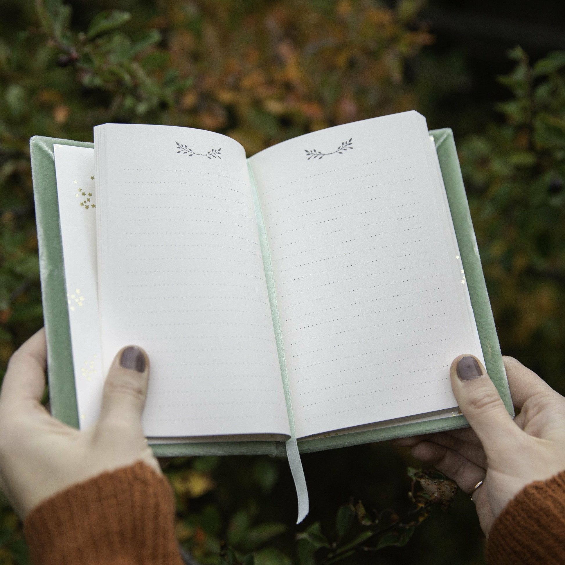 Love-Themed Silk Velvet-Covered Lined Notebook with Fabric Bookmark - The First Snow